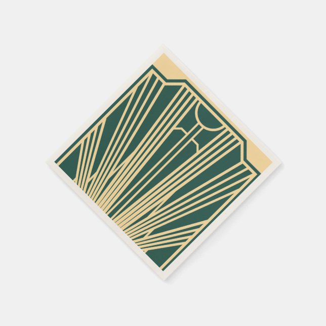 Art Deco Art Nouveau Gestreift Goldfarben Grün Serviette (Ecke)