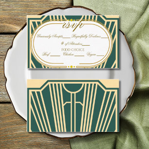 Art Deco Art Nouveau gestreifte goldfarbene RSVP Begleitkarte