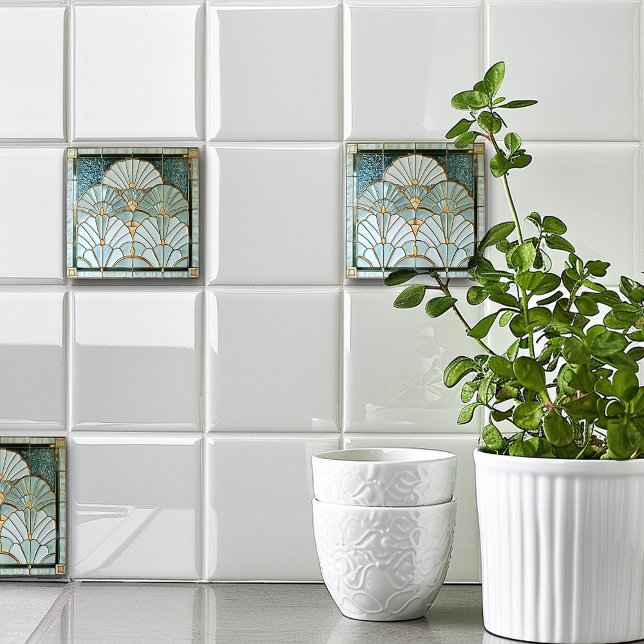 Art Deco Art Nouveau Green Gold Elegant Pretty Fliese (Von Creator hochgeladen)