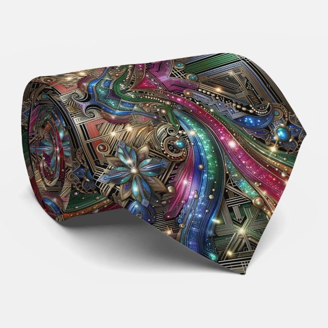 Art Deco Art Nouveau Rainbow Circuit Board Necktie Krawatte (Gerollt)