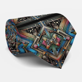 Art Deco Art Nouveau Rainbow Circuit Board Necktie Krawatte