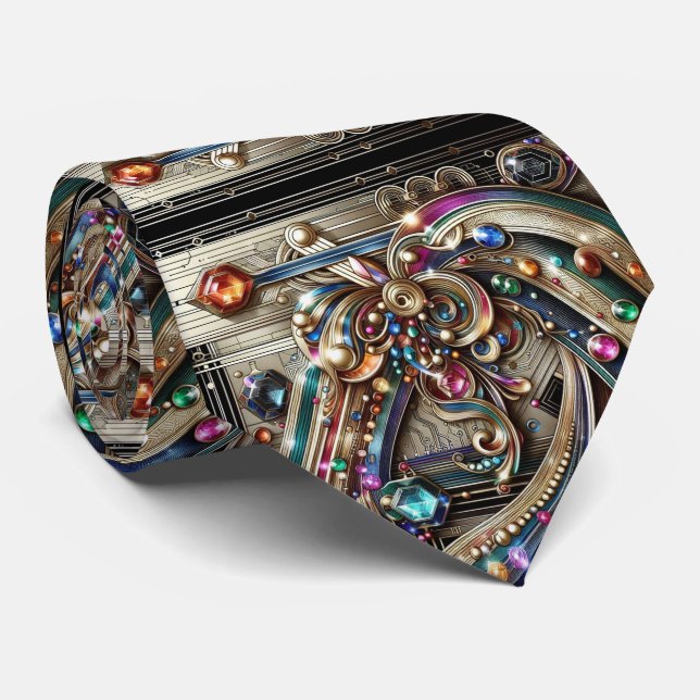 Art Deco Art Nouveau Rainbow Circuit Board Necktie Krawatte (Gerollt)