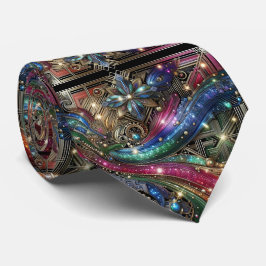 Art Deco Art Nouveau Rainbow Circuit Board Necktie Krawatte