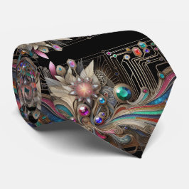 Art Deco Art Nouveau Rainbow Circuit Board Necktie Krawatte