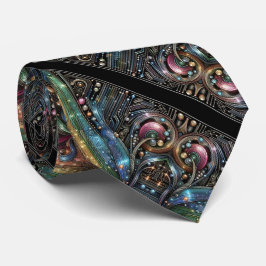 Art Deco Art Nouveau Rainbow Circuit Board Necktie Krawatte