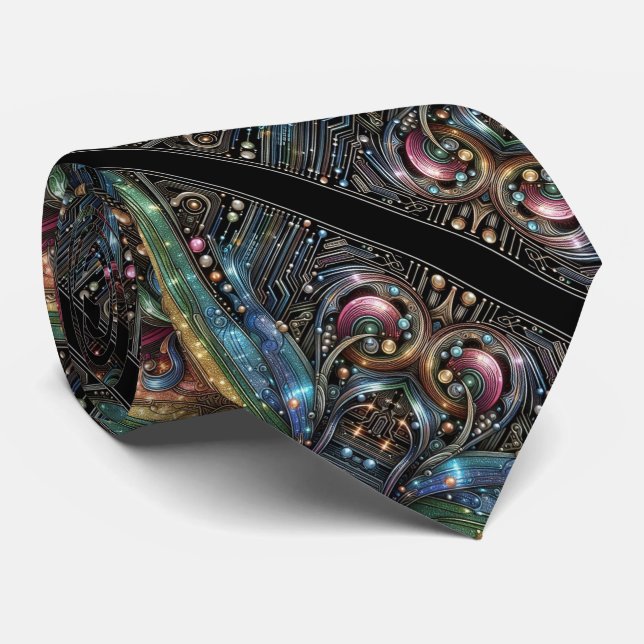 Art Deco Art Nouveau Rainbow Circuit Board Necktie Krawatte (Gerollt)