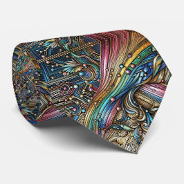 Art Deco Art Nouveau Rainbow Circuit Board Necktie Krawatte