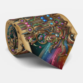 Art Deco Art Nouveau Rainbow Circuit Board Necktie Krawatte