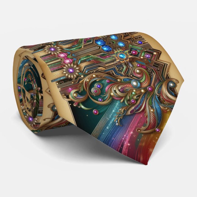 Art Deco Art Nouveau Rainbow Circuit Board Necktie Krawatte (Gerollt)
