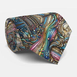 Art Deco Art Nouveau Rainbow Circuit Board Necktie Krawatte