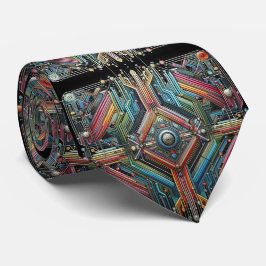 Art Deco Art Nouveau Rainbow Circuit Board Necktie Krawatte