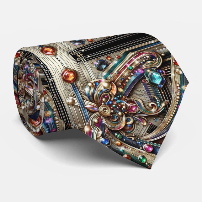 Art Deco Art Nouveau Rainbow Circuit Board Necktie Krawatte (Gerollt)