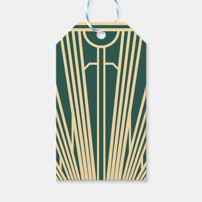 Art Deco Art Nouveau Striped Gold Tone Green  Geschenkanhänger (Vorderseite)