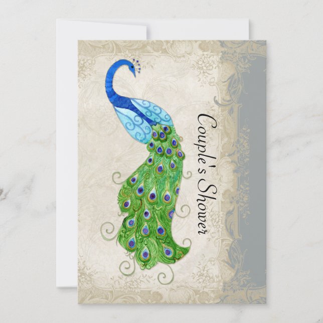 Art Deco Art Peacock Grau Vintage Spitze Einladung (Vorderseite)