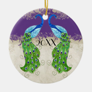 Art Deco Art Peacock Lila an Creme Vintage Spitze Keramikornament