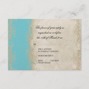 Art Deco Art Peacock Turquiose Vintage Spitze RSVP Karte