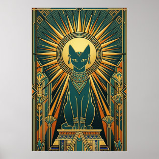 Art Deco Aufsteigende Schwarze Katze Wandkunst Poster