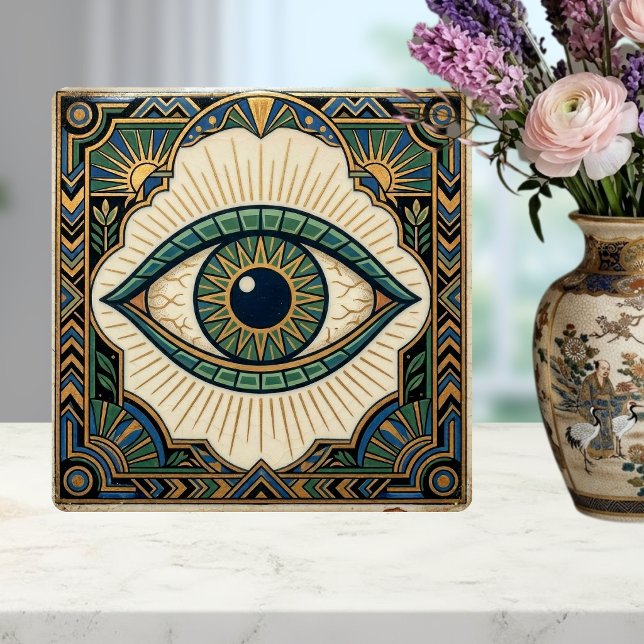 Art Deco Auge Anatomisch Grün Blau Gold  Fliese (Von Creator hochgeladen)