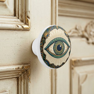 Art Deco Auge Anatomisches Grün Blau Gold  Keramikknauf