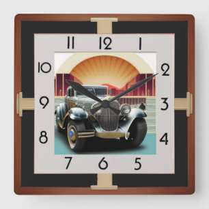 Art-Deco-Auto Quadratische Wanduhr