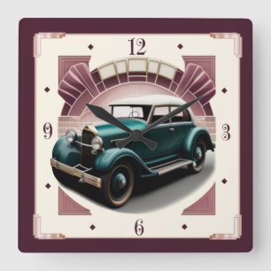 Art-Deco-Auto Quadratische Wanduhr
