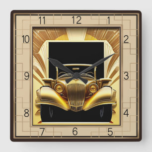 Art-Deco-Auto Quadratische Wanduhr