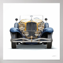 Art Deco Automotive Art: Gilded Roadster Poster