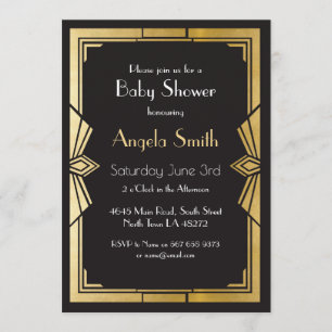 Art Deco Baby Shower Gatsby Black Invite 1920er Einladung
