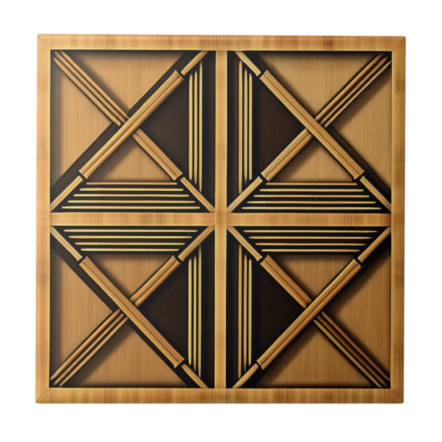 Art Deco Bamboo Geometrisches Tile Fliese (Vorderseite)