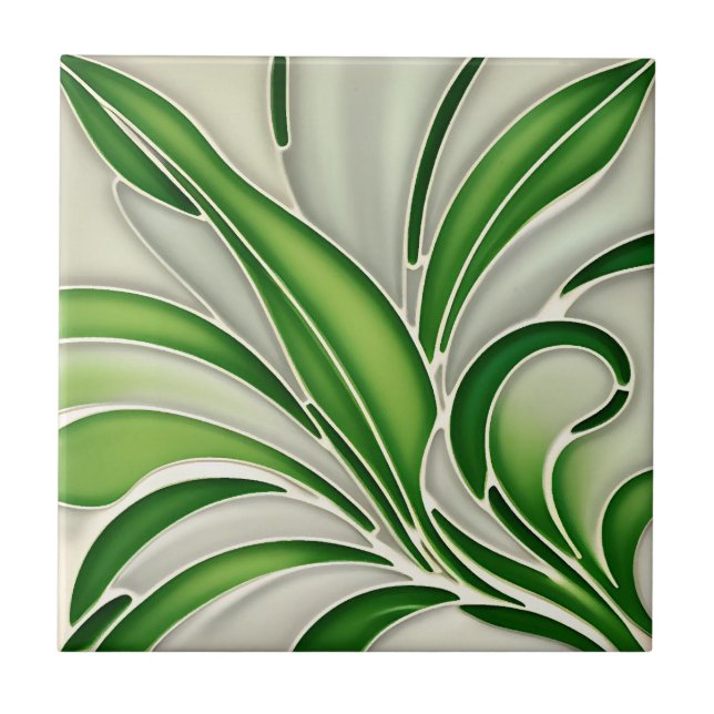 Art Deco Bamboo Leaf Tile Fliese (Vorderseite)