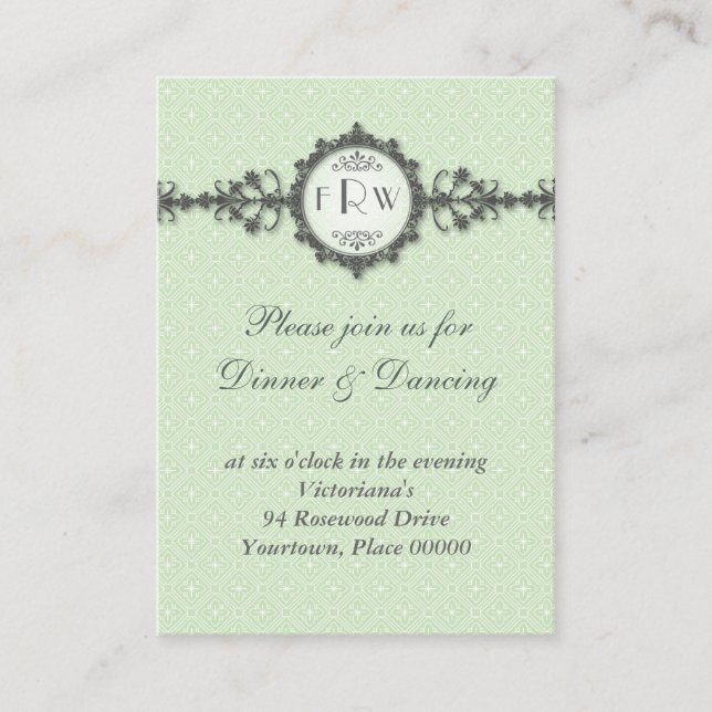 Art Deco Band Sage Wedding Reception Card Begleitkarte (Vorderseite)