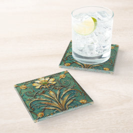 Art Deco Beautiful Lily Türkis Green Gold Glasuntersetzer