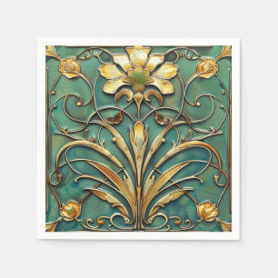 Art Deco Beautiful Lily Türkis Green Gold Serviette