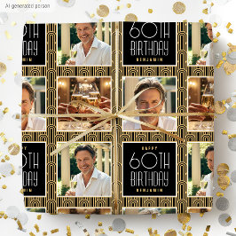 Art Deco Benutzerdefiniertes Alter Foto Geburtstag Geschenkpapier