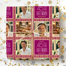 Art Deco Benutzerdefiniertes Alter Foto Geburtstag Geschenkpapier