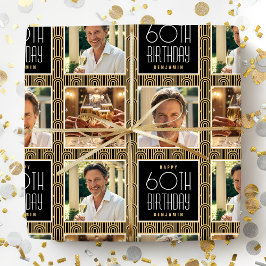 Art Deco Benutzerdefiniertes Alter Foto Geburtstag Geschenkpapier