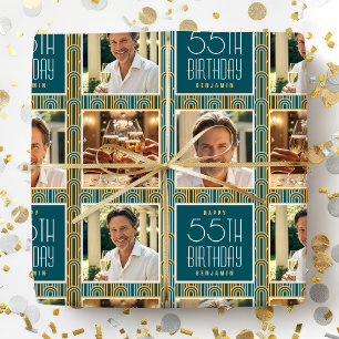 Art Deco Benutzerdefiniertes Alter Foto Geburtstag Geschenkpapier