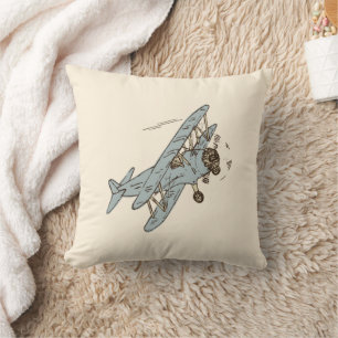 Art Deco Bi-Flugzeug - gelb ohne Text. Kissen