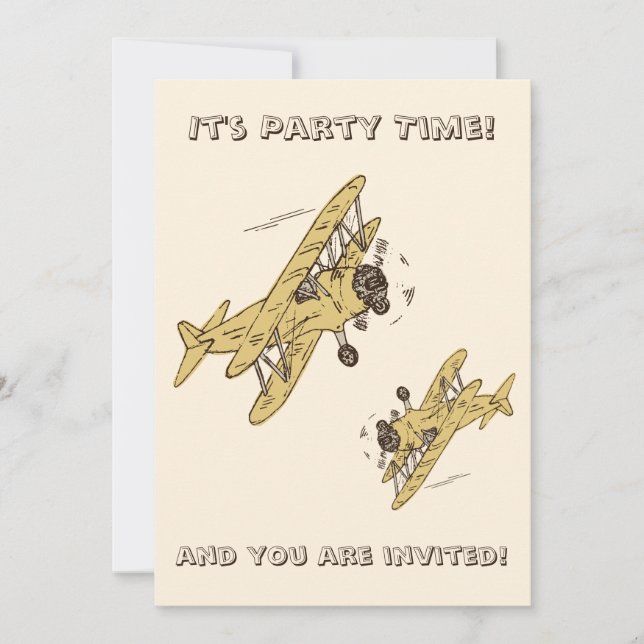 Art Deco Bi-Flugzeug - Gelbes Party Keine Angaben Einladung (Vorderseite)