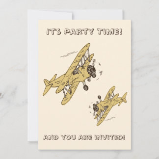 Art Deco Bi-Flugzeug - Gelbes Party Zeit + Details Einladung