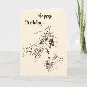 Art Deco Bi-Flugzeug - Happy Birthday. Karte