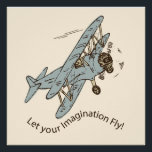 Art Deco Bi-Flugzeug - lass deine Fantasie. Poster<br><div class="desc">Handgezeichnet Retro-Stahl blaues bi-Flugzeug-Set auf einem cremefarbenen Hintergrund. Dies ist ein transparentes Bild und Text ist ein fester Bestandteil des Bildes. Sie können die Hintergrundfarbe,  die Größe und Position des Bildes ändern und mehr Text hinzufügen (vielleicht einen Namen hinzufügen?). Dieses Design entspricht der Art Deco Bi-Flugzeug Kollektion.</div>