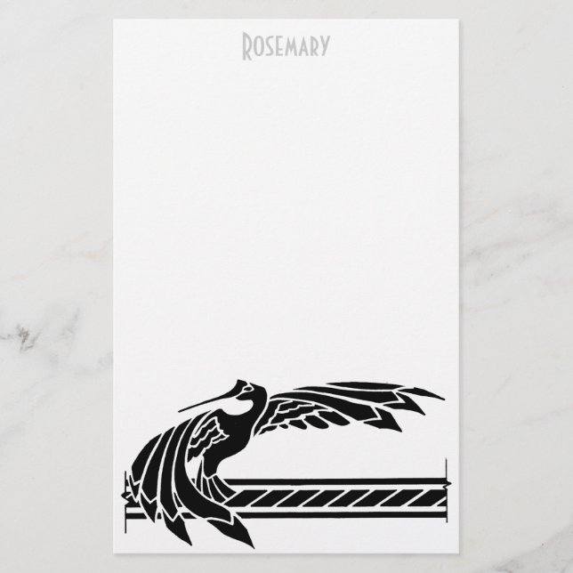 Art Deco Bird-Papier personalisiert Briefpapier (Vorderseite)