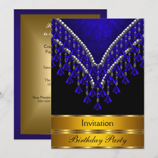 Art Deco Birthday Party Einladung Royal Blue