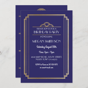 Art Deco Birthday Party Invite Navy 1920s 21 30 40 Einladung