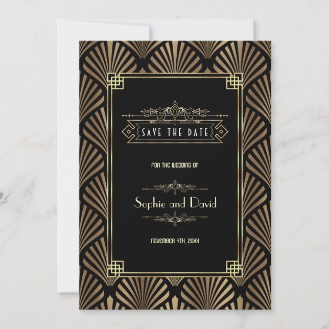 Art Deco Black 1920er Save the Date (Vorderseite)