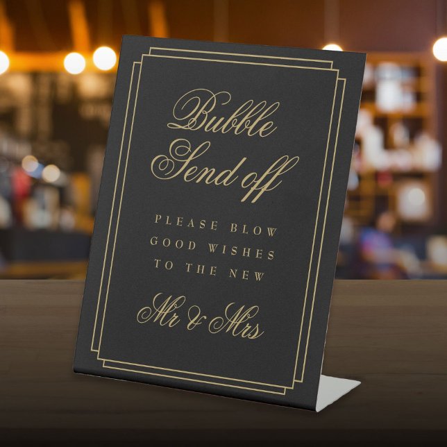 Art Deco Black and Gold Bubble senden ab Sockelschild (Art Deco Black And Gold Bubble Send Off Pedestal Sign)