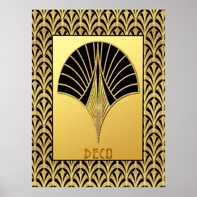 Art Deco Black and Gold Fan Design Poster (Vorne)