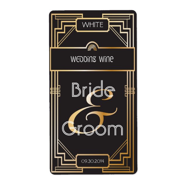 Art Deco Black and Gold Gatsby Hochzeit Weinkarte (Vorne)