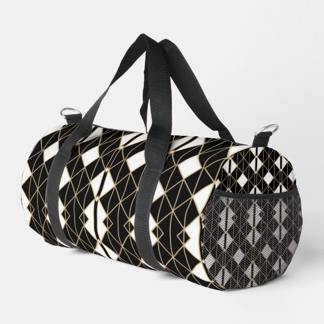 Art Deco Black and Gold Geometric luxury Duffle Bag (Rechte Ecke)
